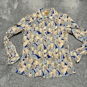 Tory Burch Shirt Womens 2 Floral Silk Rose Long Sleeve Button Up